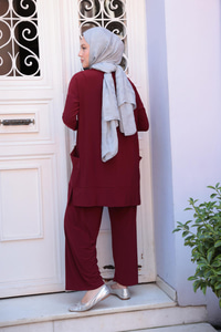 Yanları Cepli Takım Bordo