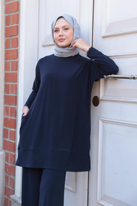 Yanları Cepli Takım Lacivert