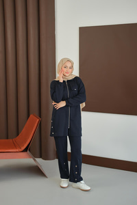 Yanları Çıtçıt Detay Fermuarlı Takım Lacivert