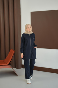 Yanları Çıtçıt Detay Fermuarlı Takım Lacivert