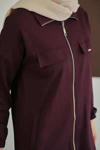 Yanları Çıtçıt Detay Fermuarlı Takım Mürdüm