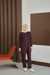 Yanları Çıtçıt Detay Fermuarlı Takım Mürdüm