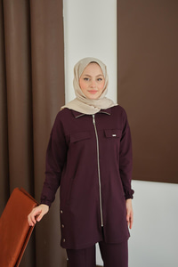 Yanları Çıtçıt Detay Fermuarlı Takım Mürdüm