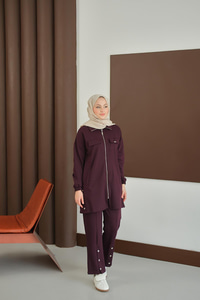 Yanları Çıtçıt Detay Fermuarlı Takım Mürdüm