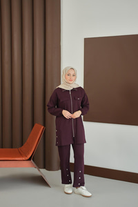 Yanları Çıtçıt Detay Fermuarlı Takım Mürdüm