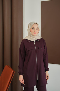 Yanları Çıtçıt Detay Fermuarlı Takım Mürdüm