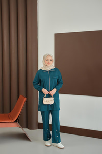 Yanları Çıtçıt Detay Fermuarlı Takım Petrol Mavi