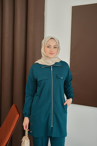 Yanları Çıtçıt Detay Fermuarlı Takım Petrol Mavi