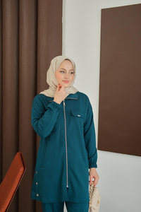 Yanları Çıtçıt Detay Fermuarlı Takım Petrol Mavi