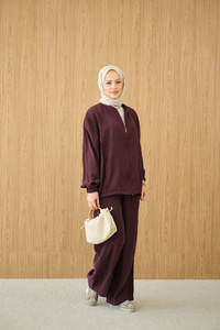 Yanları Dikiş Detay Fermuarlı Takım Bordo