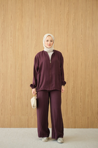 Yanları Dikiş Detay Fermuarlı Takım Bordo