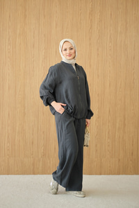 Yanları Dikiş Detay Fermuarlı Takım Füme