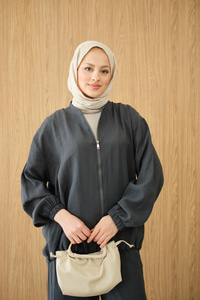 Yanları Dikiş Detay Fermuarlı Takım Füme