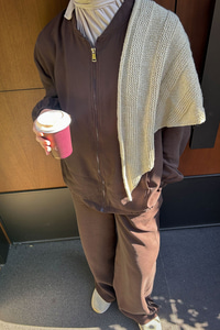 Yanları Dikiş Detay Fermuarlı Takım Kahverengi