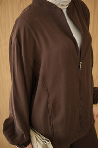 Yanları Dikiş Detay Fermuarlı Takım Kahverengi