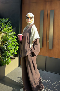 Yanları Dikiş Detay Fermuarlı Takım Kahverengi