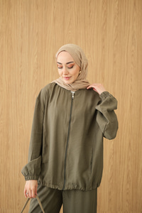 Yanları Dikiş Detay Fermuarlı Takım Yeşil