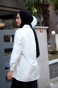 Yanları Düğme Detaylı Gömlek Beyaz