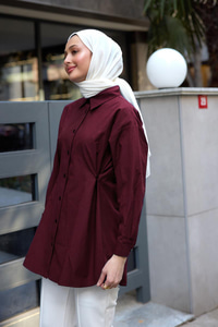 Yanları Düğme Detaylı Gömlek Bordo