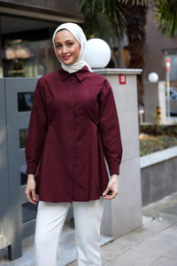 Yanları Düğme Detaylı Gömlek Bordo