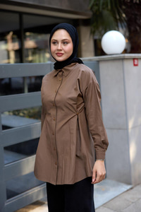 Yanları Düğme Detaylı Gömlek Kahverengi