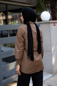 Yanları Düğme Detaylı Gömlek Kahverengi