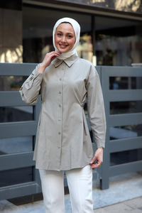 Yanları Düğme Detaylı Gömlek Küf Yeşil