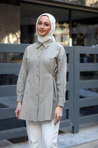 Yanları Düğme Detaylı Gömlek Küf Yeşil