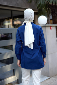 Yanları Düğme Detaylı Gömlek Lacivert