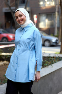 Yanları Düğme Detaylı Gömlek Mavi