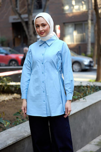 Yanları Düğme Detaylı Gömlek Mavi