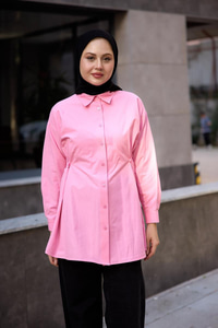Yanları Düğme Detaylı Gömlek Pembe