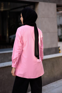 Yanları Düğme Detaylı Gömlek Pembe