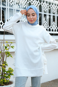 Yanları Fırfırlı Tunik Beyaz