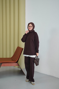 Yanları Fitilli Fermuarlı Basic Takım Kahverengi