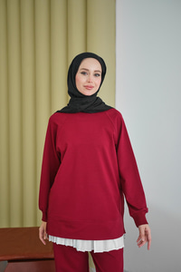 Yanları Fitilli Fermuarlı Basic Takım Bordo