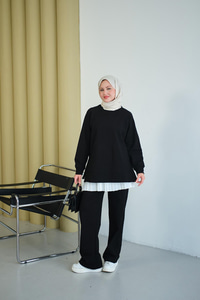 Yanları Fitilli Fermuarlı Basic Takım Siyah