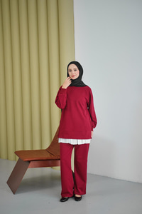 Yanları Fitilli Fermuarlı Basic Takım Bordo