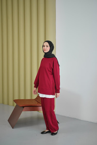 Yanları Fitilli Fermuarlı Basic Takım Bordo