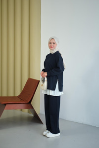 Yanları Fitilli Fermuarlı Basic Takım Lacivert