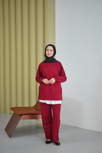 Yanları Fitilli Fermuarlı Basic Takım Bordo