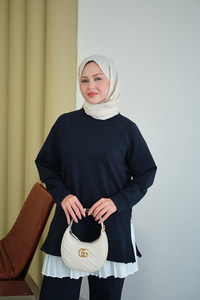 Yanları Fitilli Fermuarlı Basic Takım Lacivert