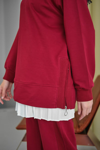 Yanları Fitilli Fermuarlı Basic Takım Bordo