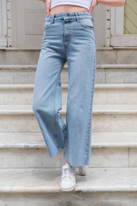 Yanları Taşlı Bol Paça Pantolon Mavi