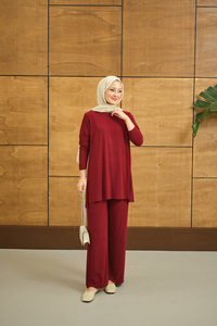 Yanları Yırtmaç Detay İkili Takım Bordo