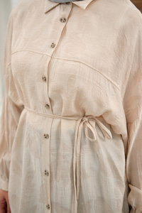 Yaprak Desen Bel Bağlamalı Gömlek Krem