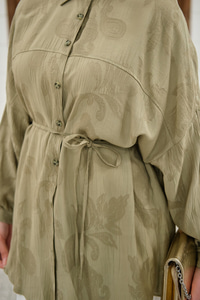 Yaprak Desen Bel Bağlamalı Gömlek Yeşil