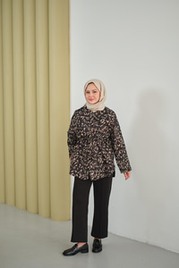 Yaprak Desen Beli Lastikli Ceket Füme