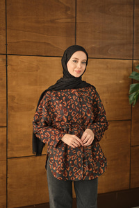 Yaprak Desen Beli Lastikli Ceket Kahverengi