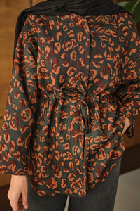 Yaprak Desen Beli Lastikli Ceket Kahverengi